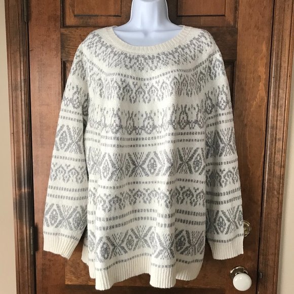 J. Jill Ivory w/Gray Fair Isle Pullover Sweater Size 3X - Picture 1 of 12